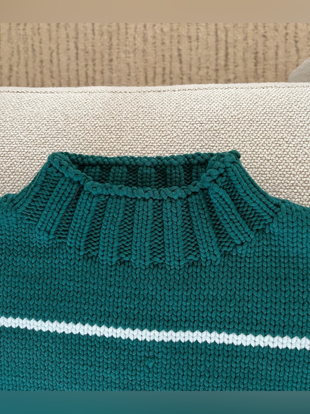 Women’s Zenana Green/White Striped Mock neck Sweater Size Small chunky knit - Picture 4 of 16